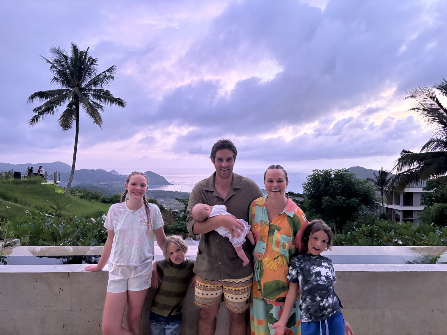 The Parkes family together overlooking the coast at Selong Selo Resort in Lombok